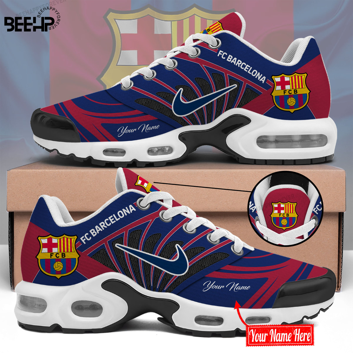 F.C Barcelona Personalized Name Air Cushion Sports Shoes