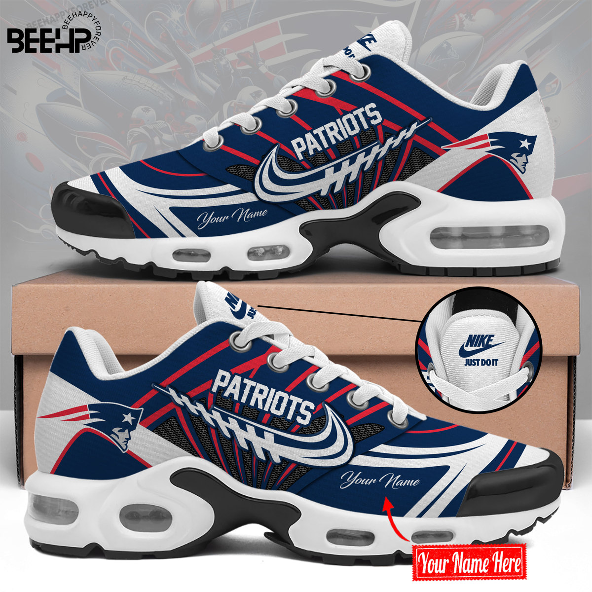 New England Patriots Personalized Name Air Cushion Sports Shoes