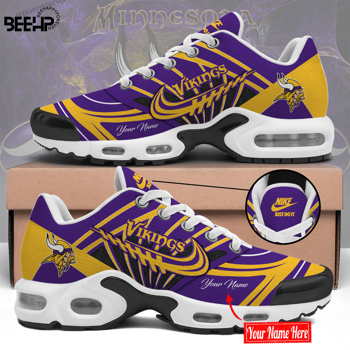 Minnesota Vikings Personalized Name Air Cushion Sports Shoes