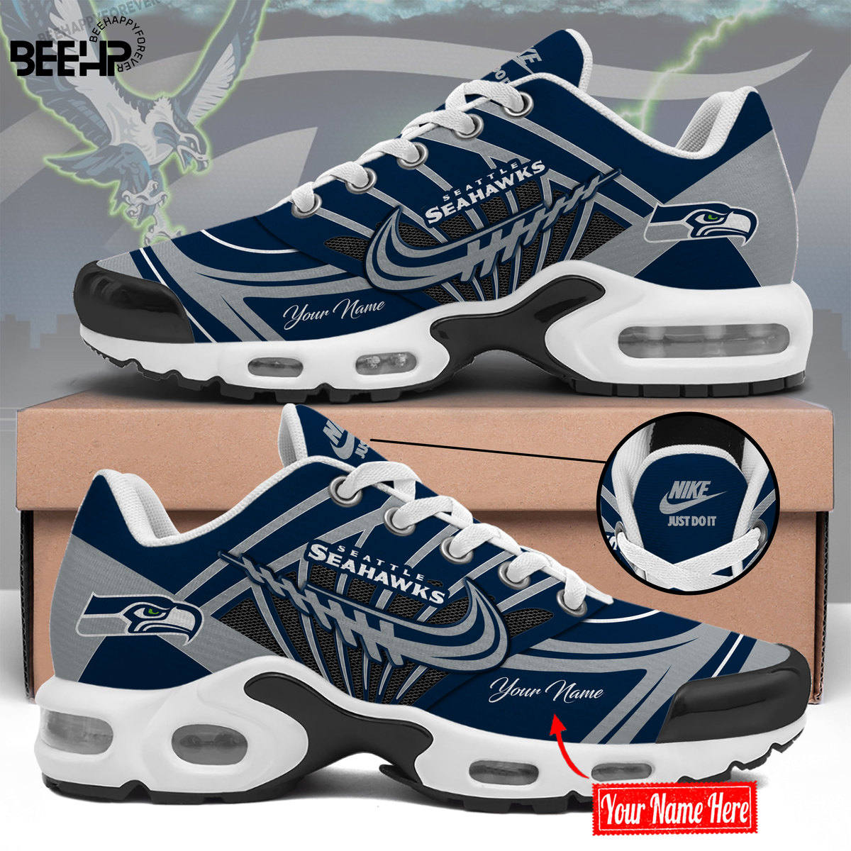 Seattle Seahawks Personalized Name Air Cushion Sports Shoes