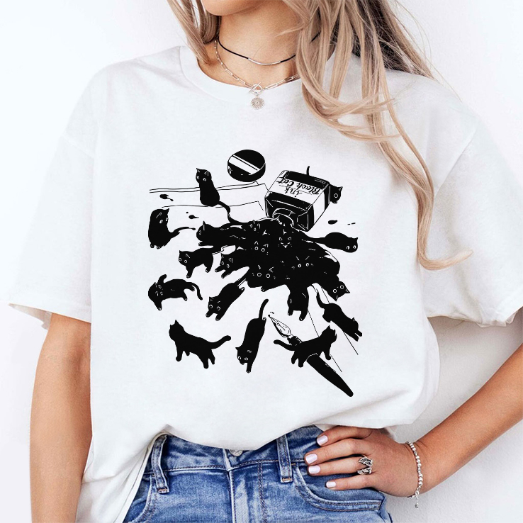 Black Cat Shirt Ink Bottle Spilled Cats